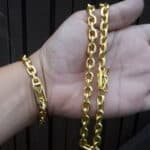 Corrente e Pulseira de Moeda Antiga Cadeado